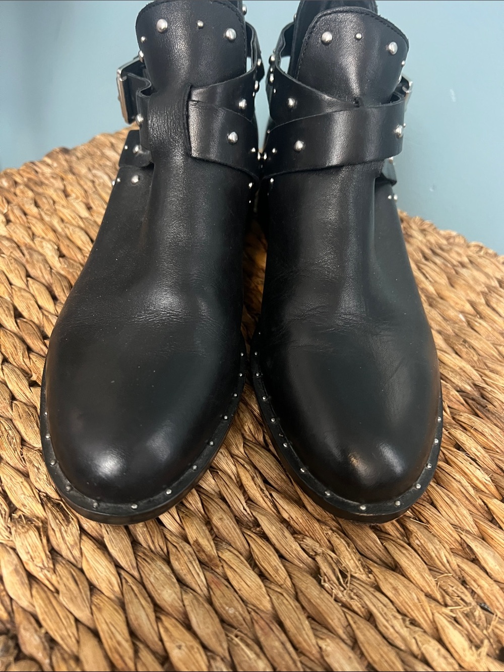 Halogen Black Stud-Accent Leather Ankle Booties sz 6 1/2 - Picture 5 of 16